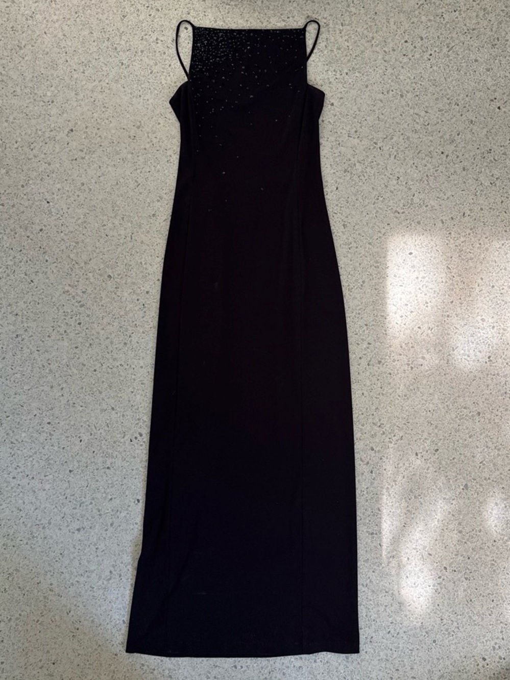 Laundry By Shelli Segal Purple/Black Beaded Spaghetti-Strap Maxi Dress Open Back - Picture 3 of 5